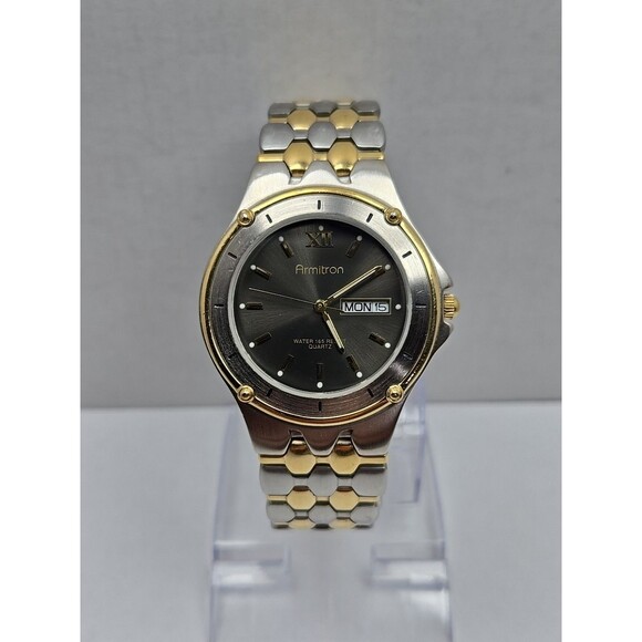 Armitron 20/1264 Mens Day Date Watch Two Tone Quartz Japan Movt New Battery WR - Picture 1 of 10